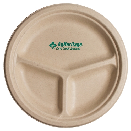 10" Kraft 3-Compartment Compostable Paper Plate